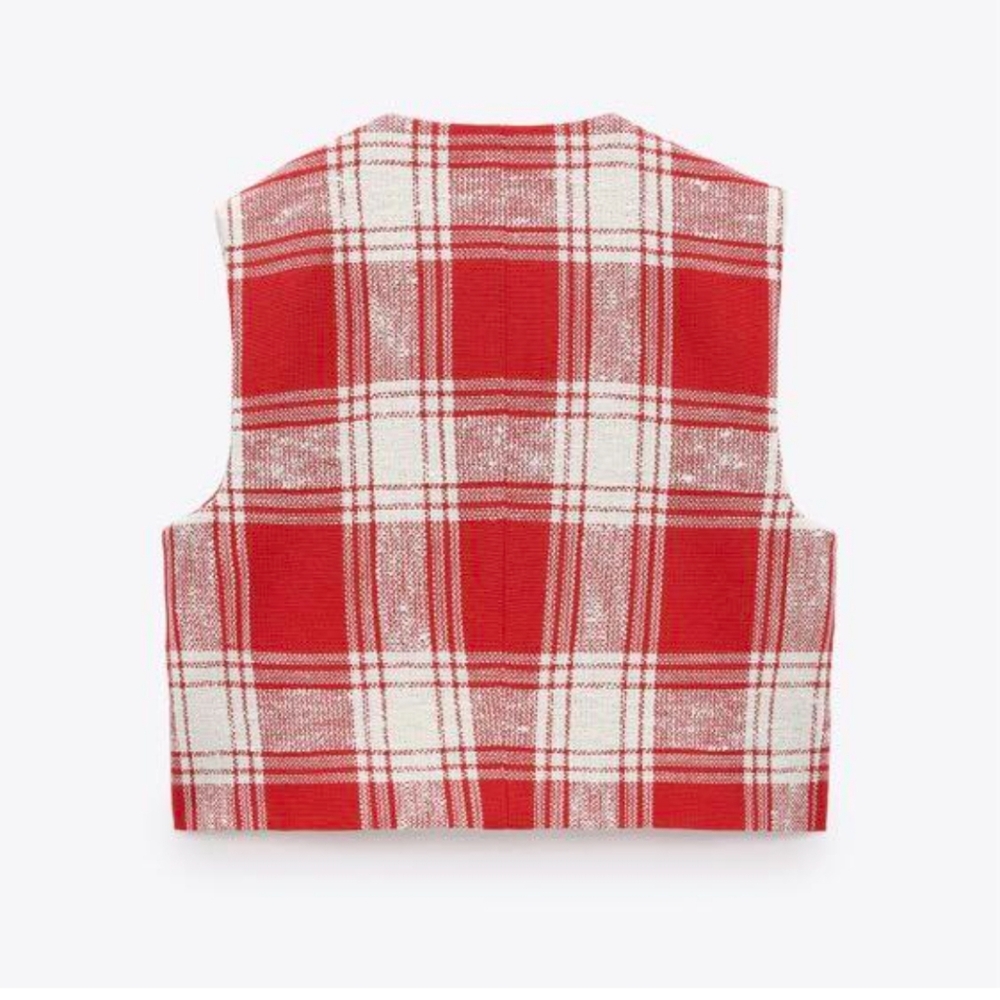 Zara Textured Waistcoat Vest Top Sleeveless Red White - Picture 3 of 14